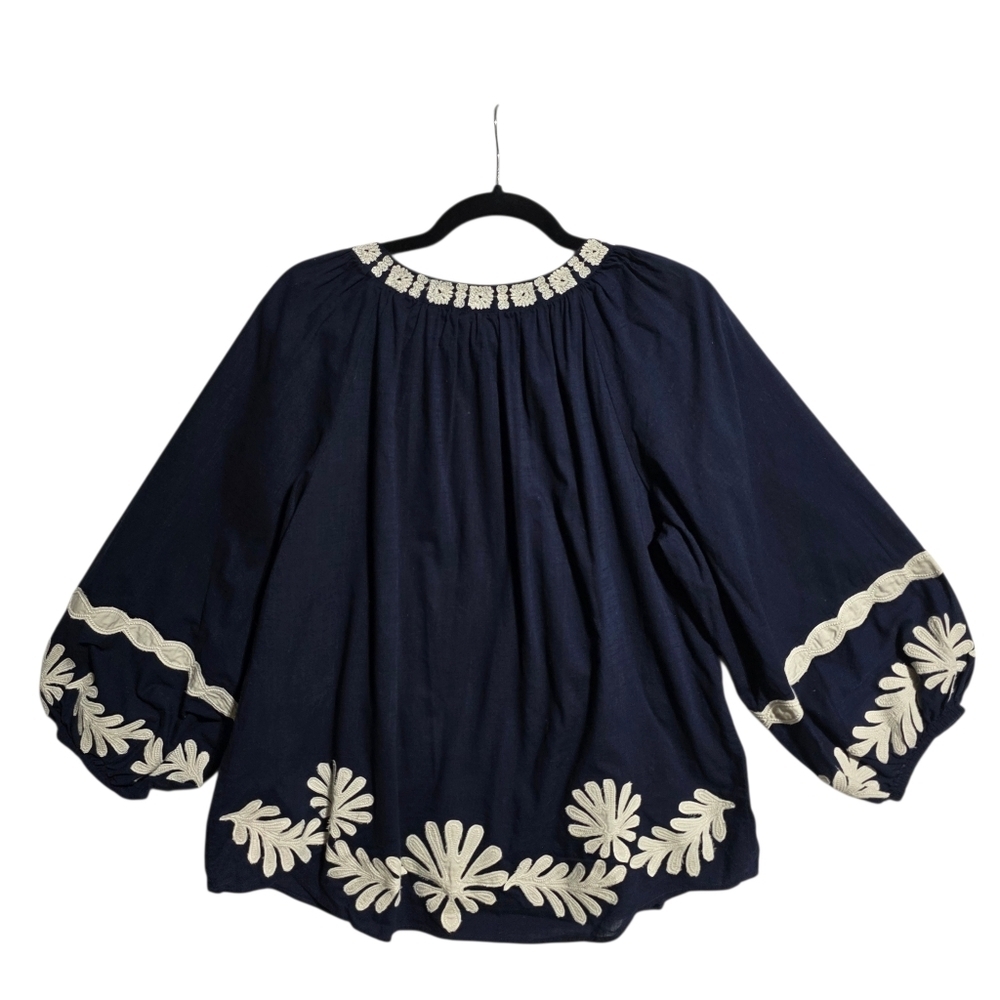 VELVET BY GRAHAM & SPENCER AMY EMBROIDERED NAVY WHITE TOP SZ L - Picture 5 of 11